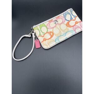 Vintage Coach Y2K Signature C Logo Colorful Wristlet White Pink Blue Green Tan